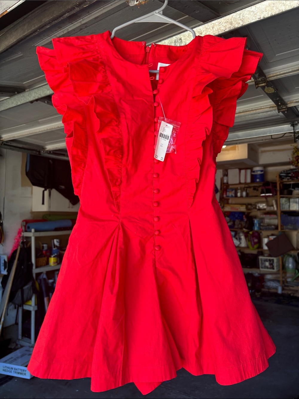 Anthropologie Bright Red Ruffle-Detail Romper - Picture 1 of 5